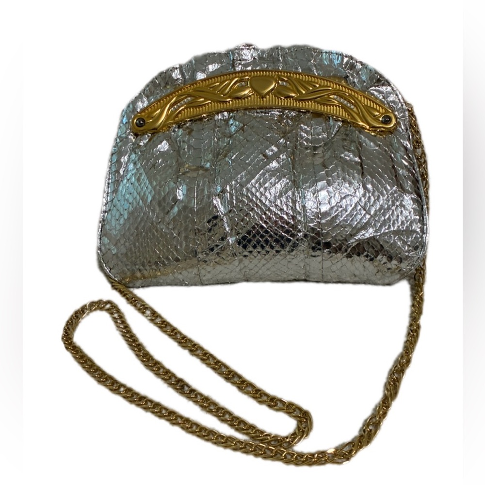 Vintage EUC Silver, Gold & Jeweled  Snakeskin Bag 1980s
